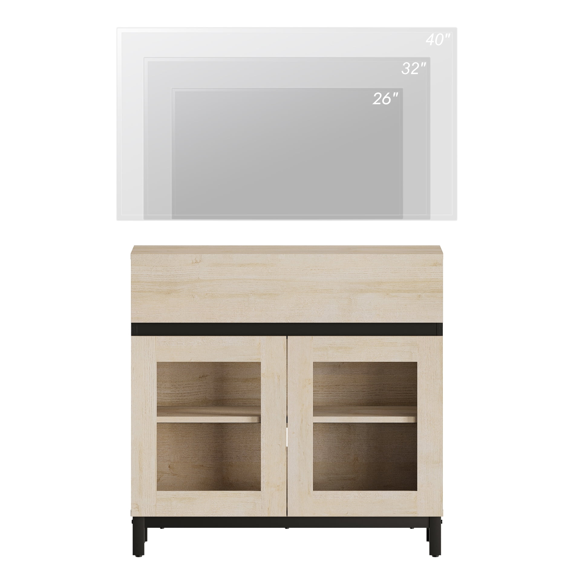 WAMPAT Modern TV Stand with Glass Door & 1 Drawer, Metal Base Entertainment Console for 32-40 Inch TVs, Media Console for Living Room & Bedroom