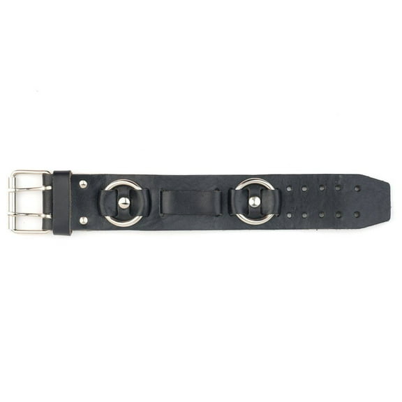 Men's Wide Black Leather Replacement Watch Band with Rings