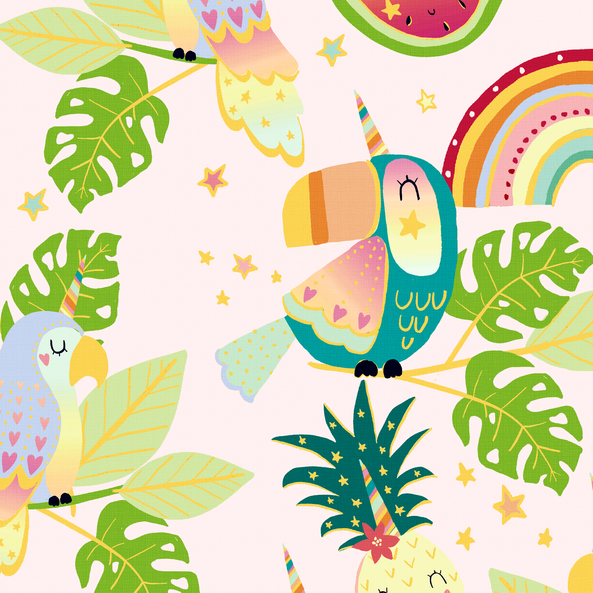 Create It 18"x21" Cotton Tropical Precut Sewing & Craft Fabric, Pink 10 Pieces