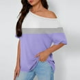 thumbnail image 2 of New Summer Arrivals Olyvenn Plus Size Women's Color Block Short Sleeve T Shirts Cold Shoulder Casual Crew Neck Tops Basic Summer Loose Fit Tees Purple M, 2 of 6