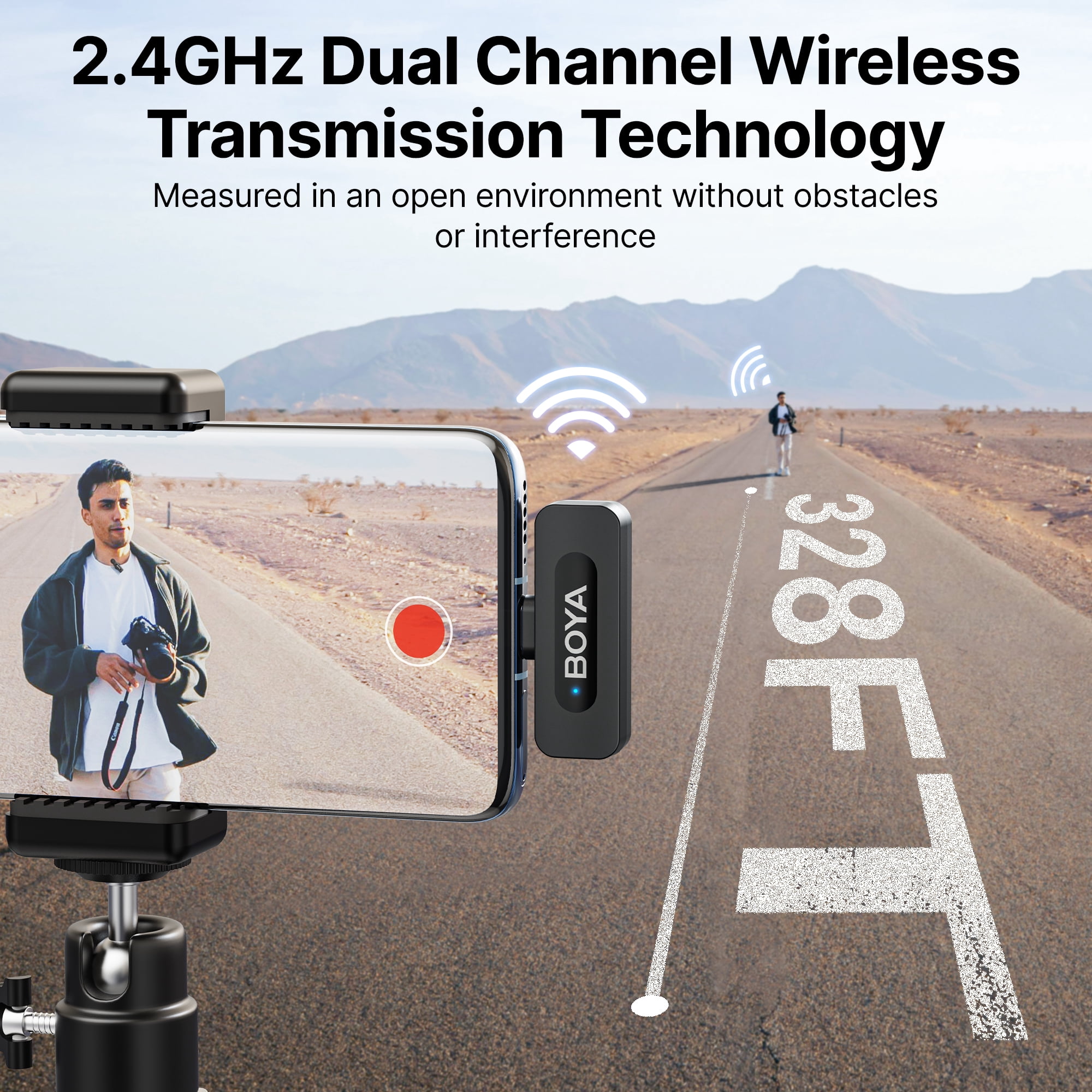 BOYA BY-V10 Wireless Microphone for iphone 15/16/17, 328Ft Transmission with 9H Battery, AI Noise Reduction, Use while Charging, for Live Streaming and Video Creation