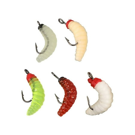 linyes 30pcs Maggot Fly Fishing Wet Trout Flies Glow Worms Bait Grub with Hooks