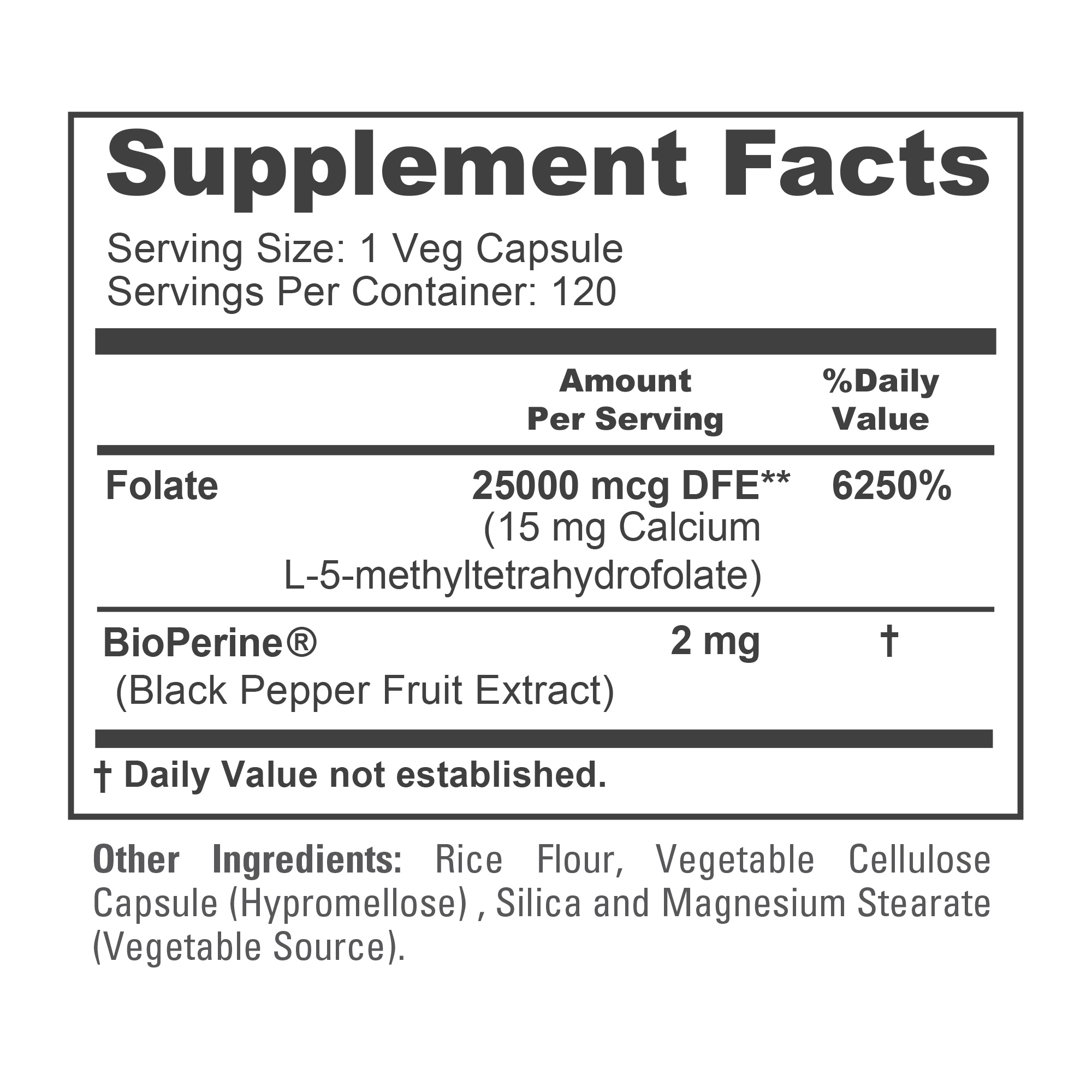 NusaPure L-Methylfolate 15mg: Enhance Unisex Wellness with 120 Veggie Capsules featuring Bioperine - Optimize Health Through Dietary Supplements for Adults
