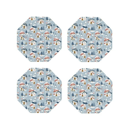 

Tideii cute Mushroom Village for Leather Coasters 4 Pieces Anti-fouling and Anti-scalding Decorative Coasters Suitable for Restaurants Kitchens Coffee Shops-Octagon