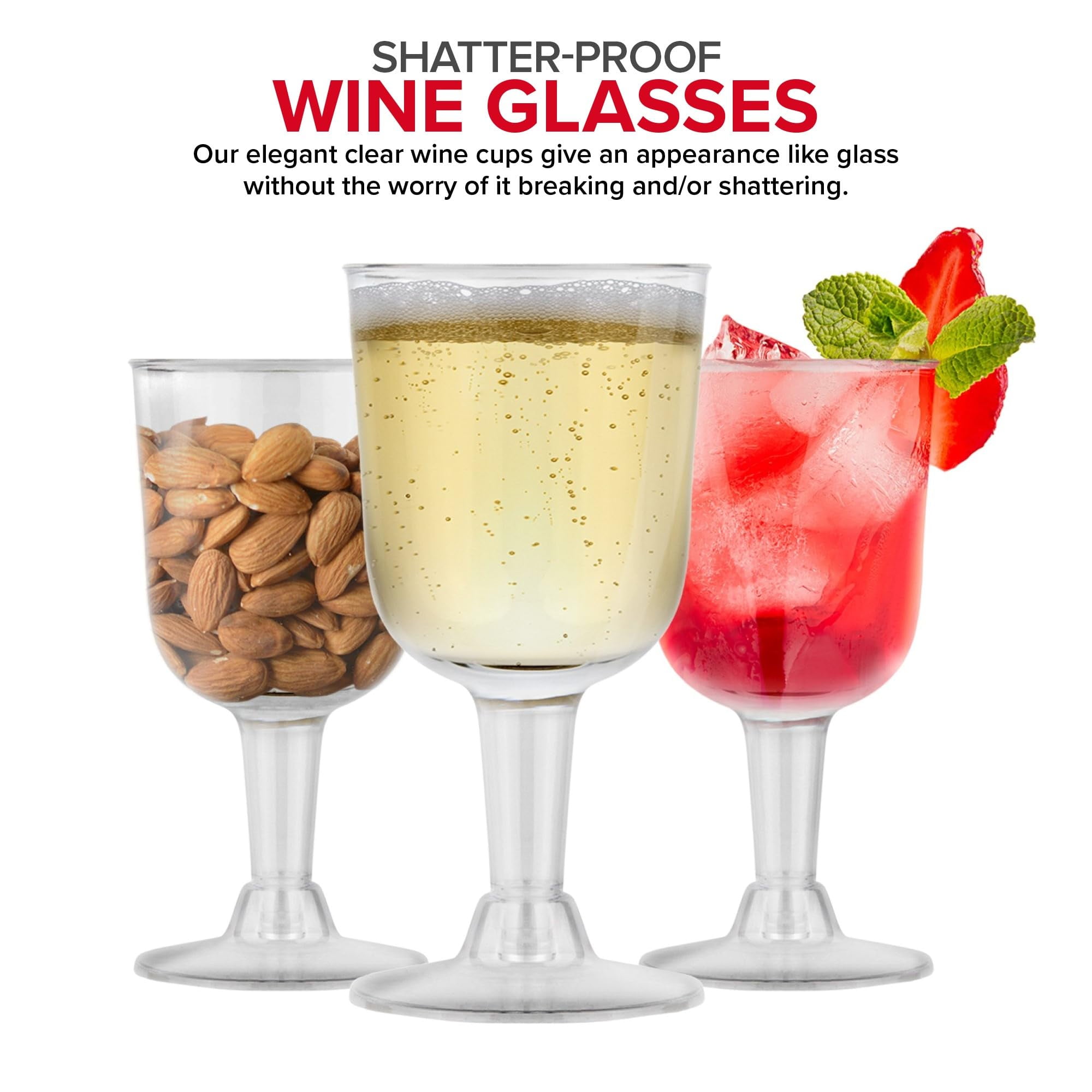 Stock Your Home 5 oz Clear Plastic Wine Glass (80 Pack) - BPA Free & Recyclable - Shatterproof Wine Goblet - Disposable & Reusable Cups for Champagne, Dessert, Food Samples, Catering, Weddings