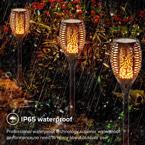 4 Pack Outdoor Solar Torch Light, 96 LED Waterproof Flickering Flames
