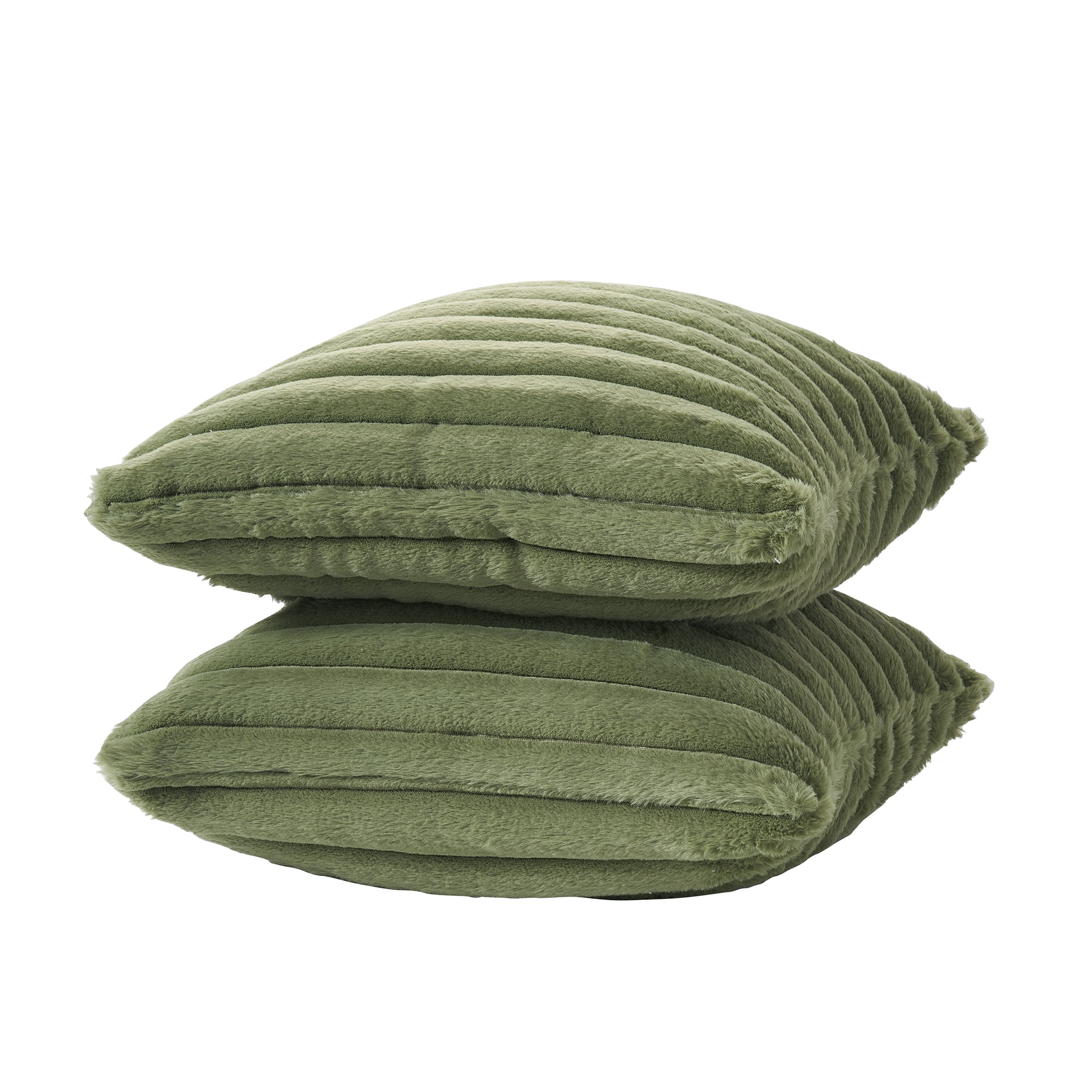 Mainstays 18" x 18" Bay Leaf Green Channel Faux Fur Decorative Pillow Covers (2 Count)