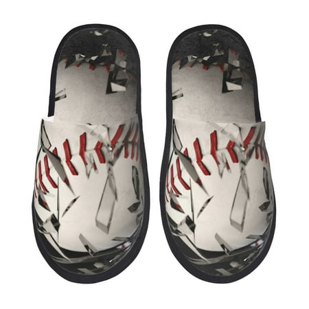

Fuzoiu Baseball Breaking Glass Print Unisex Furry Slippers Plush Indoor Shoes Trendy House Slippers Anti-Skid EVA Sole House Shoes for Home Office and Travel -Medium