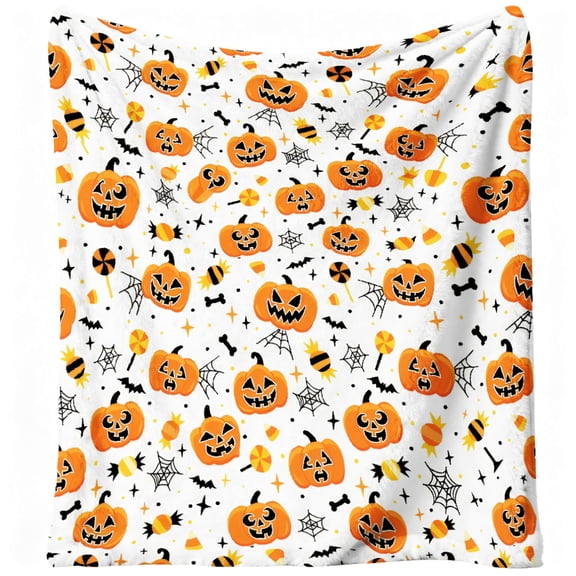 Halloween Blanket Soft Flannel Fleece Throw Blanket Glow in The Dark Halloween Pumpkin for Kids Bed Living Room Gifts