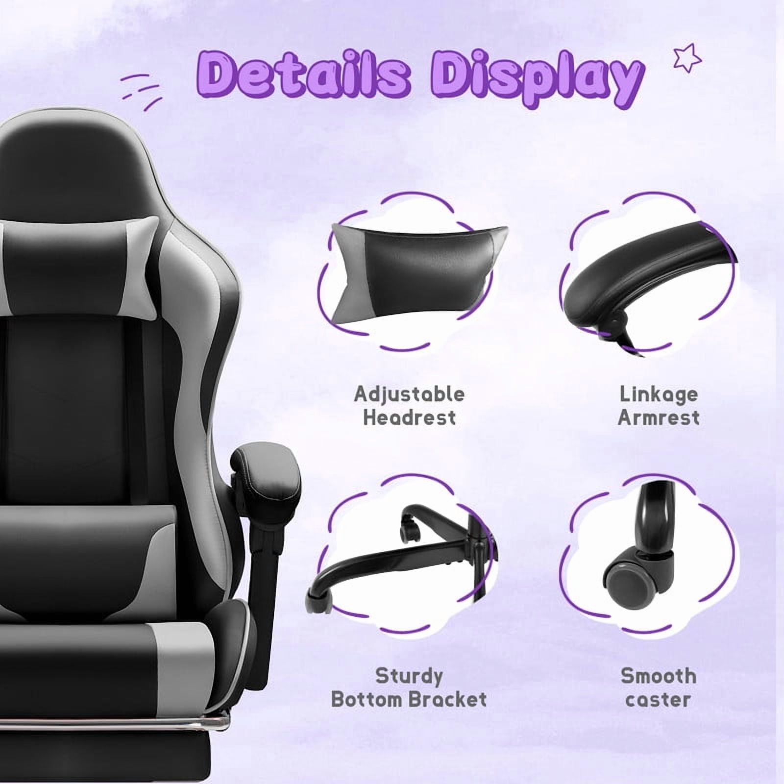 Homall  PU Leather Gaming Chair Massage Ergonomic Gamer Chair Height Adjustable Computer Chair with Footrest & Lumbar Support,Gray