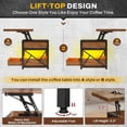 thumbnail image 3 of Lift Top Coffee Table with 2 Drawers and LED Lights, 4 in 1 Coffee Tables with Storage for Living Room, Rustic Brown, 3 of 7