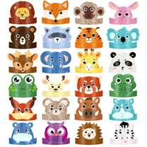 Animal Party Hats, 24-Pack Jungle Safari Themed Birthday Headbands for Boys & Girls