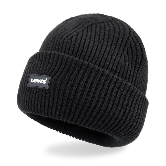 Men's Levi's® Hat Triple Roll Cuff Beanie with Rubber Logo Patch in Black