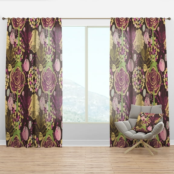Designart 'Abstract Retro Rose' Traditional Curtain Panel