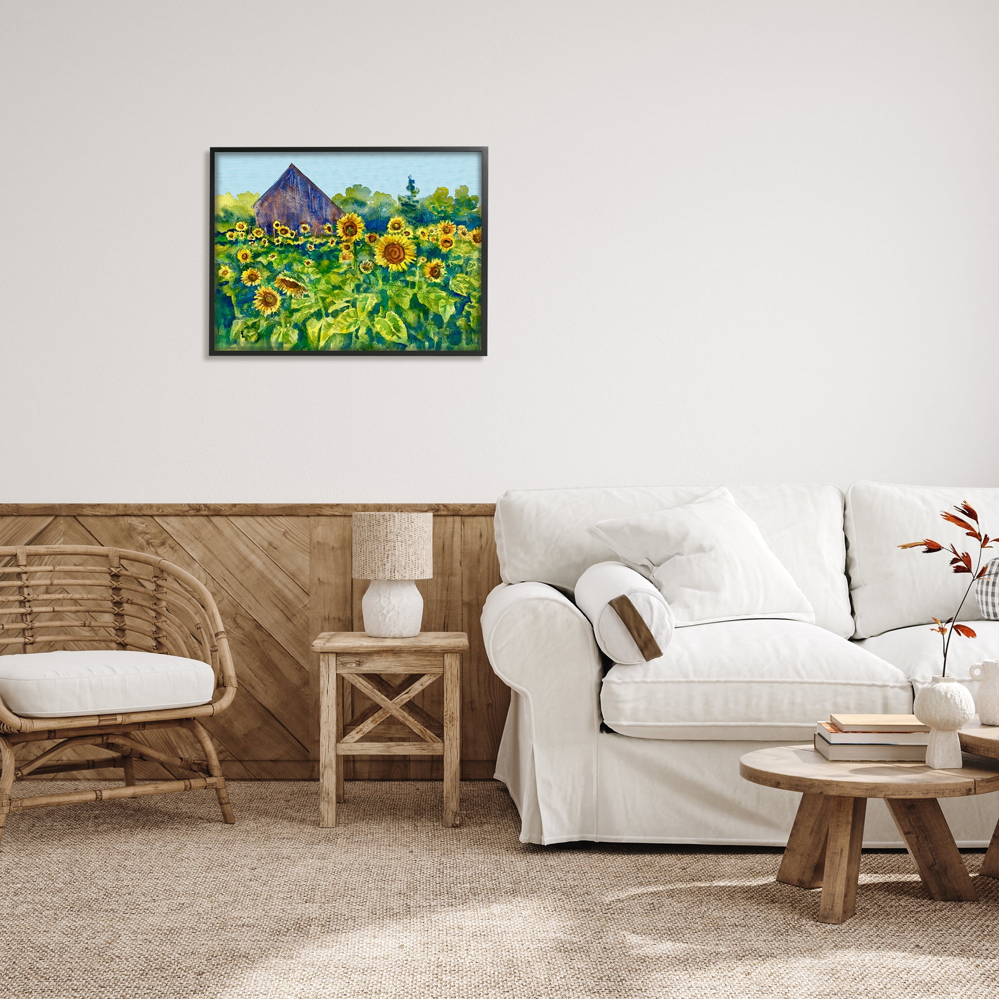 Stupell Industries Sunflower Field Painting Nature Painting Black Framed Art Print Wall Art, 30 x 24