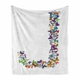 thumbnail image 1 of Letter J Soft Flannel Fleece Throw Blanket, Alphabet and Nature Tropical Biological Monarch Butterfly of Wings Typeset ABC, Cozy Plush for Indoor and Outdoor Use, 50" x 70", Multicolor, by Ambesonne, 1 of 6