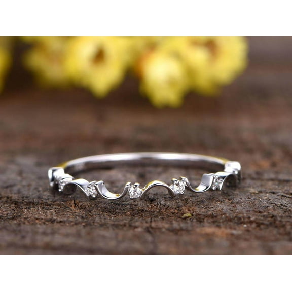 0.25 Carat Petite Moissanite Diamond Half Eternity Engagement ring Wedding Band solid 10k White Gold Floral Band