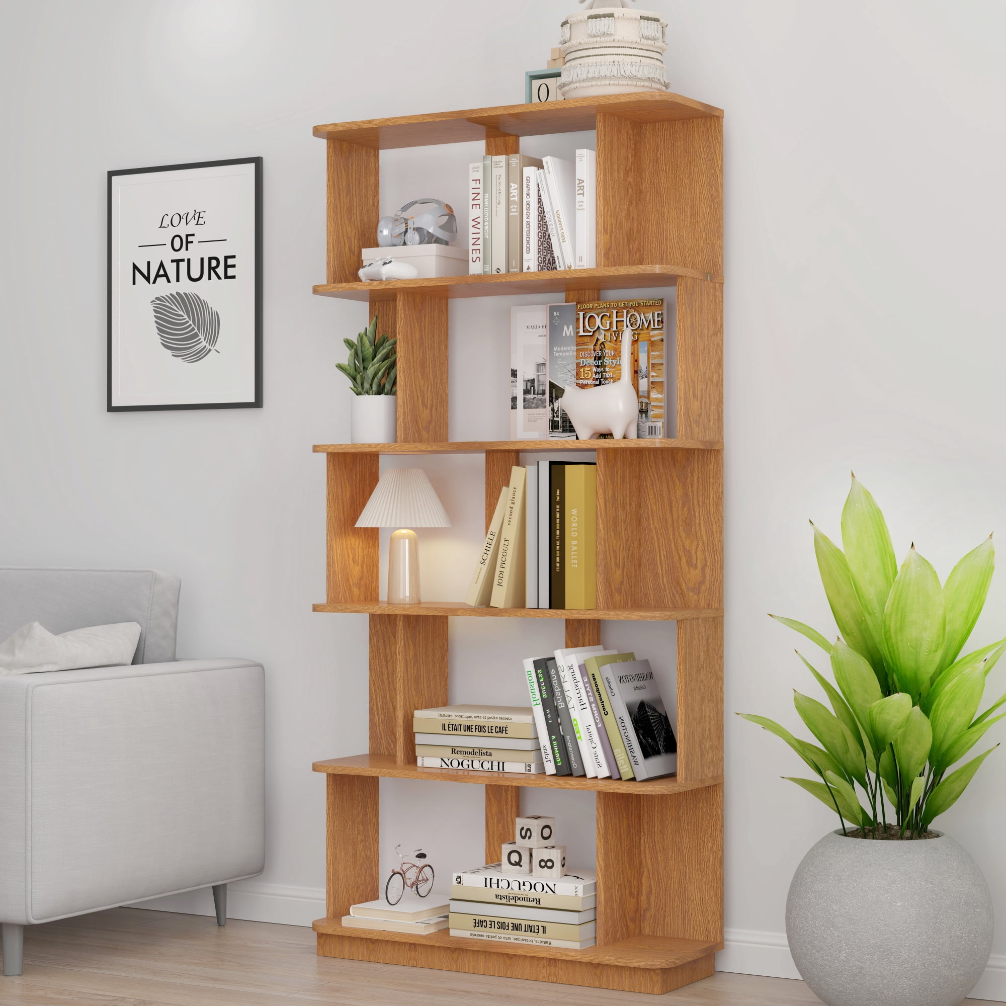 Leumius 5 Tier Open Storage Bookcase,Free Combination Bookshelf,Wood Display Shelving for Living Room Home Office Bedroom Decor Organizer,31.5" L x 64.56" H,Dark Oak