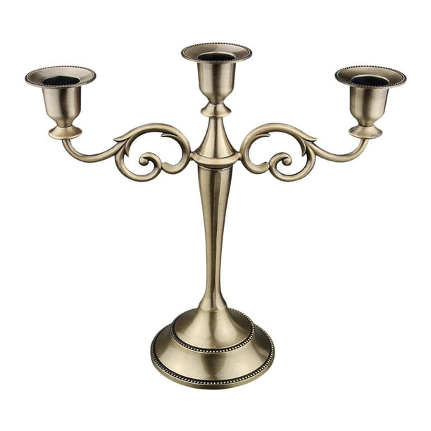 Candelabro de tres brazos de estilo europeo para decoración de bodas y cenas Bronce