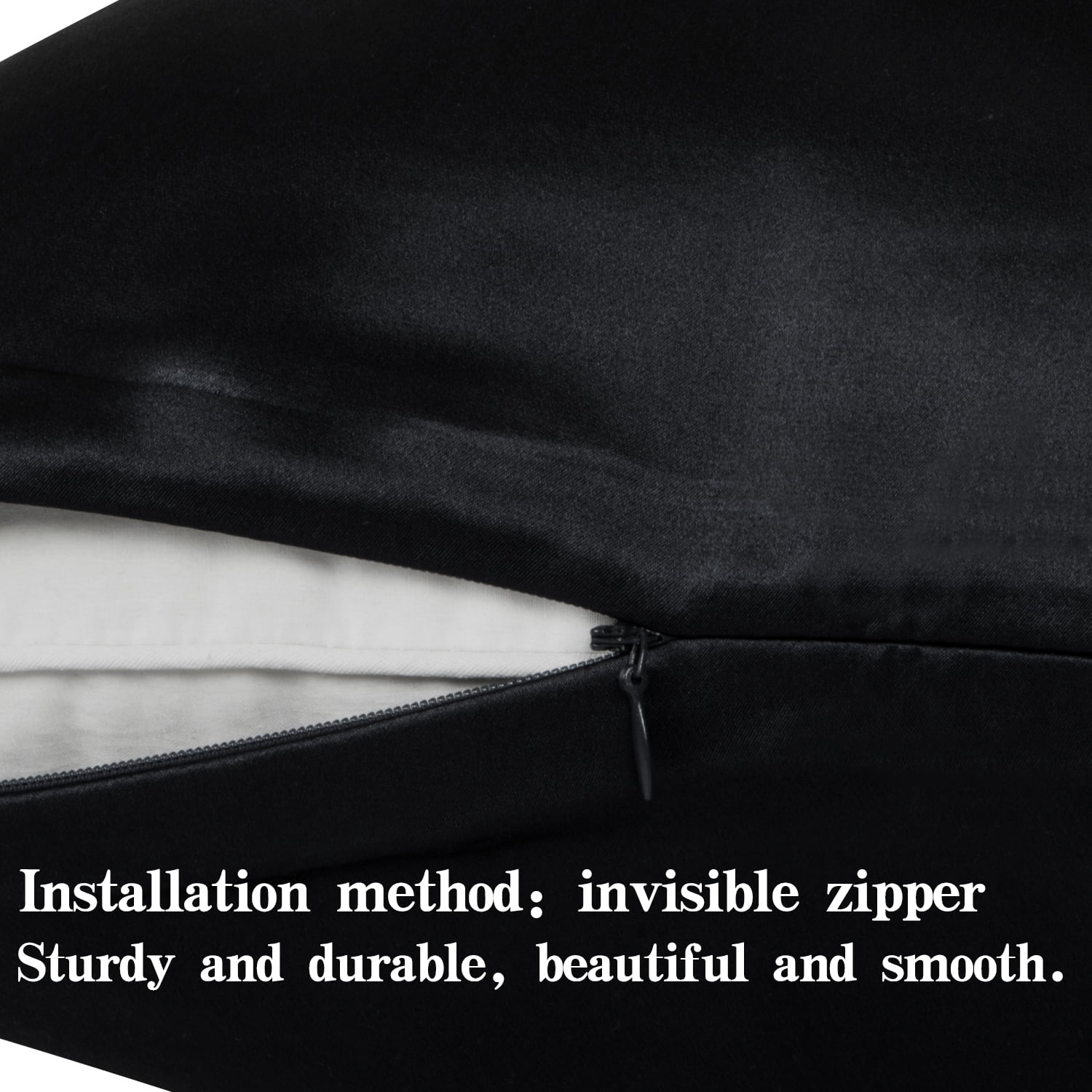 Ntbay 1 Pack 100% Mulberry Silk Queen Pillowcase with Hidden Zipper, Luxurious Both Side 19 Momme Pillow Case, 20" x 30", Black