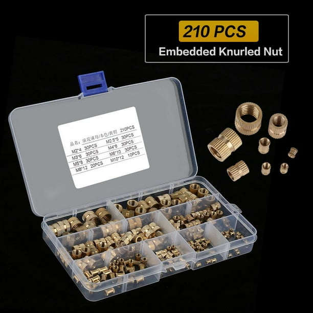 Mgaxyff 210pcs Brass Cylinder Knurled Threaded Round Insert Embedded