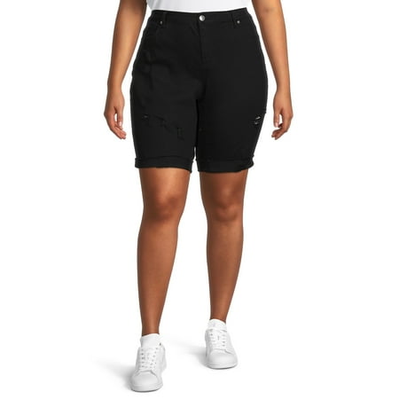 Alivia Ford Women's Plus Size Destructed Roll-Cuff Stretch Bermuda Shorts