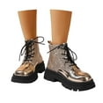 thumbnail image 3 of HXWCHs Women's Ankle Boots Stylish Round toe Paneling Sparkling Platform Thick Heel Lace Up Western Boots for Everyday Casual Holiday 39 Gold, 3 of 8
