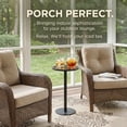 thumbnail image 6 of Black Drink Table, Indoor Outdoor Small Round Side Table with Glass Top & Vintage Scroll Design, 24.7" Pedestal End Table for Living Room, Patio, Industrial Modern Accent Table, 6 of 9