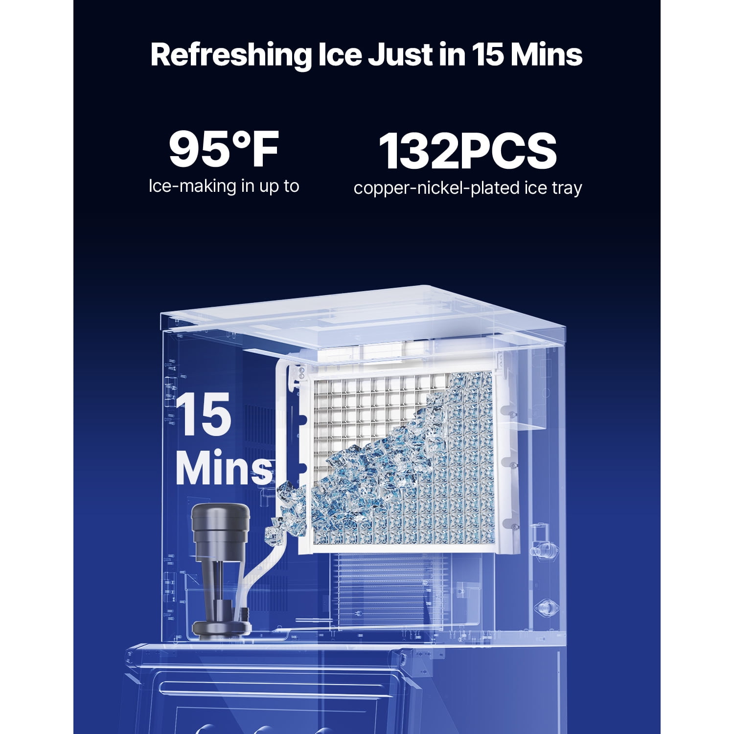 KFFKFF Commercial Ice Maker Machine - 300 Lbs/Day Stainless Steel with Programmable Ice Production, Self-Cleaning Function, Adjustable Ice Thickness, Suitable for Restaurants, Hotels - Head Only