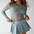 thumbnail image 2 of Chemise Basique en Dentelle Transparente à Col Roulé pour Femmes avec Manches Longues, 2 of 7
