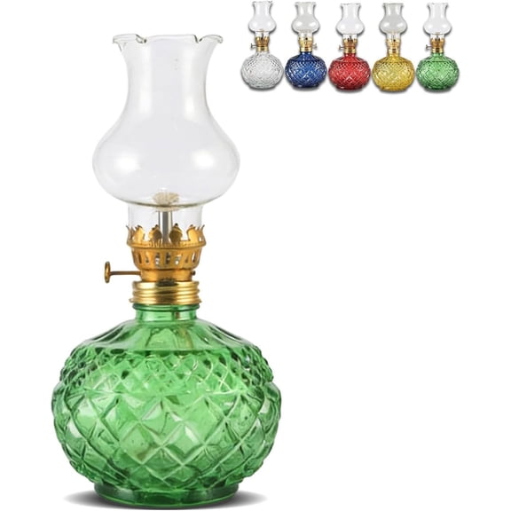 Vintage Style Oil Lamp with Glass Candle Holder, Clear Kerosene Lantern Hurricane Oil Lamps for Table Wedding Farmhouse Rustic Home Outdoor Indoor Decor(green)Q
