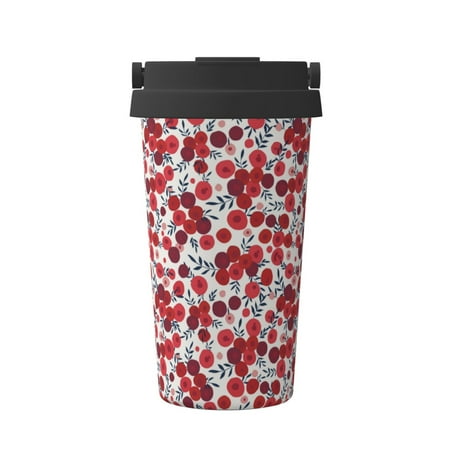 

KLL Red Hawthorn Pattern Stainless Steel Vacuum Insulated Tumbler - Carry Insulated Coffee Mug - Reusable Insulated Cold Brew Iced Coffee Cup Thermos