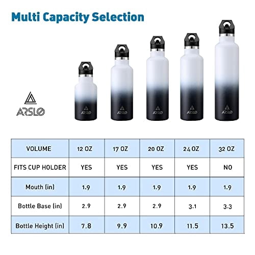 Arslo Stainless Steel Double Wall Water Bottles, Vacuum Insulated Bottle With Straw Lid, Insulated Water Bottle Keeps Water Cold for 24 Hours, Hot for 12 Hours, Hiking, Sports