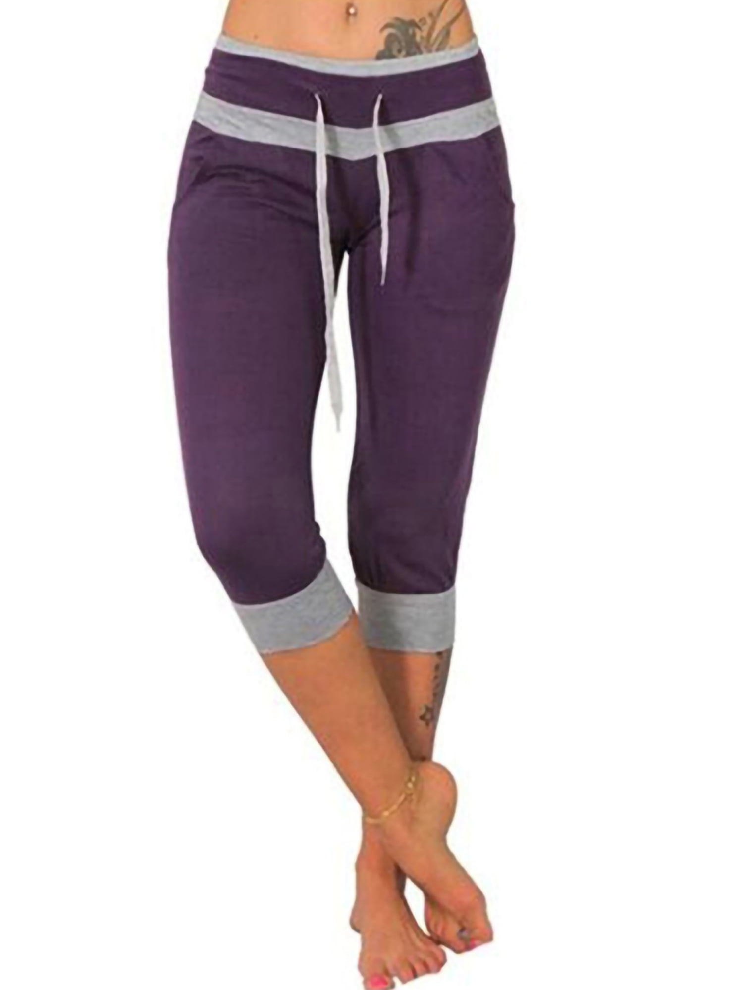 OOEOO Yoga Pants Women Workout Capris High Waist Running Mesh Patchwork Leggings 