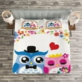 thumbnail image 3 of Ambesonne Anniversary Quilted Bedspread Set 3 Pcs, Year Lovers Owls, King Size, Multicolor, 3 of 4
