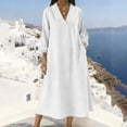 thumbnail image 2 of BUIGTTKLOP Cotton Linen Summer Dresses for Women 3/4 Sleeve Maxi Dresses Casual V Neck A Line Flowy Long Dresses Beach Vacation Clothes, 2 of 6