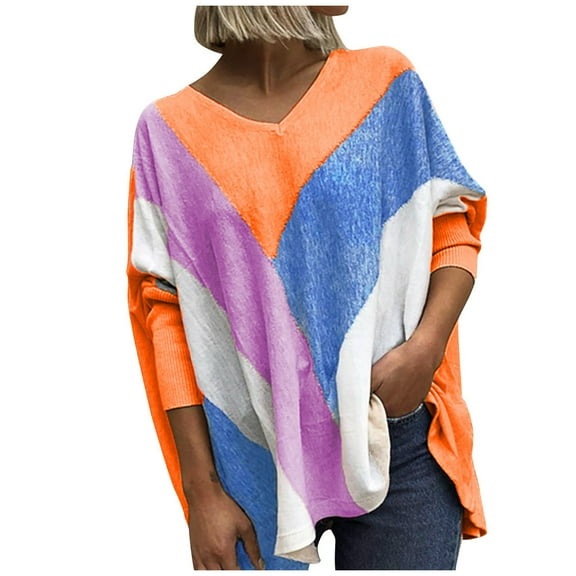 LYXSSBYX Women Long Sleeve Tops Hot Sale Clearance Fashion Women V-neck Colour Stripe Printing Long Sleeves Shirt Blouses Tops