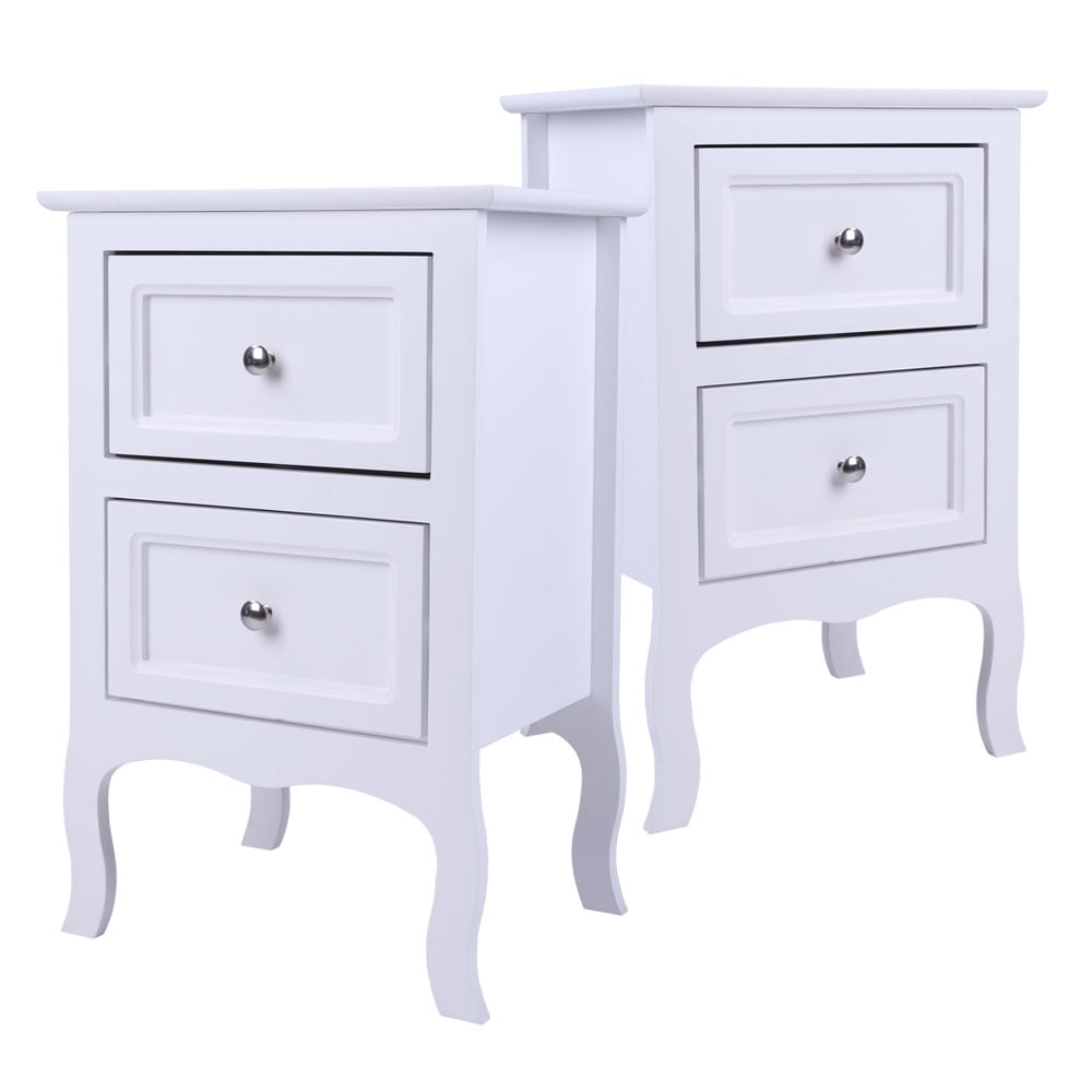 Veryke 2 Piece Bedroom Bedside Table, Double Layer Nightstand End Table Set of 2 White