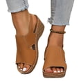 thumbnail image 5 of Lenago Sandalias De Mujer Casual Spring And Summer Versatile Plus Size Beach Wedge Sandals Solid Color Peep Toe Open-Toe Sandals 36, 5 of 9