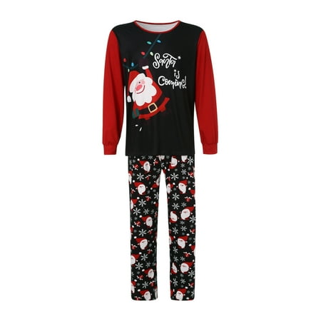 

Carolilly Family Christmas Pajamas Long Sleeve Santa Print Tops + Pants
