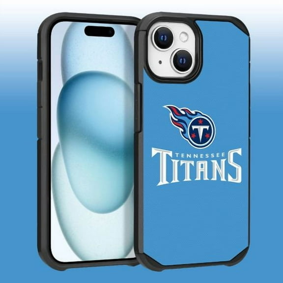 Apple iPhone 15 (6.1) - NFL Licensed Tennessee Titans Team Logo on Light Blue Textured Dual Layer Case
