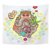 ZEALGNED Colorful Hippy Cartoon Hippie Peace Love Hand Wall Art Hanging Tapestry Home Decor for Living Room Bedroom Dorm 51x60 inch