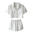 thumbnail image 5 of QGJZVUNL 2 Piece Sets for Women Summer Casual Short Sleeve Button Tops Elastic Waist Shorts Lounge Set Size XL, 5 of 6