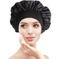 thumbnail image 1 of 1 gorro de noche de pelo satinado, gorros de dormir, gorro de noche elástico gorro de noche de pelo de seda para el cuidado del cabello (A-negro), 1 of 5