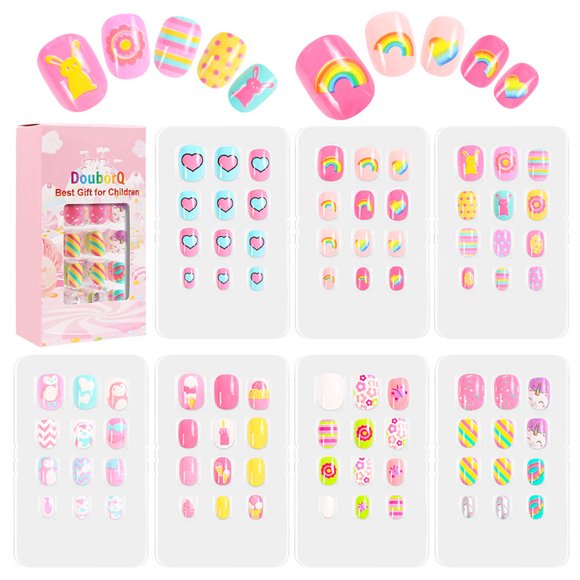 84Pcs 7 Days Cute Design Nail Tips for Children Press On False Nails Set Manicure DIY