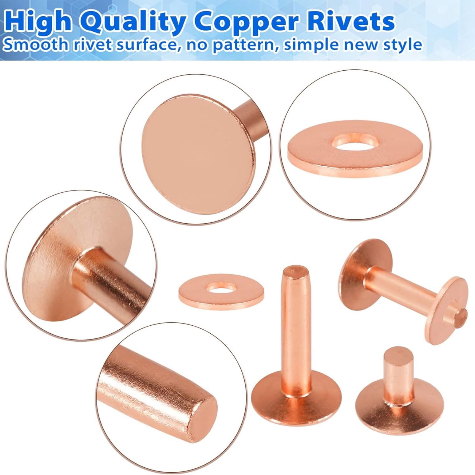 APPLAYERR Leather Rivet Kit 77 Set Solid Copper 12mm Smooth Face 2 Lengths for Belts Bags Wallets Straps Leatherworking