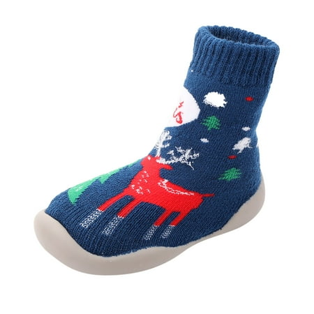 

XYIJANI Kids Christmas Baby Boots Cute Baby Christmas Santa Trees Printed Kids Baby Walking Shoes Animal Knitted Rubber Soled Anti Sock Boots Shoes(Blue 26)