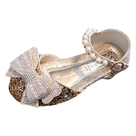 NOLDARES Girls Dress Shoes Princess Low High Heels Closed Toe Party Wedding Flower Girls Shoes Toddler Little Big Kid(Gold 9-9.5 Years)