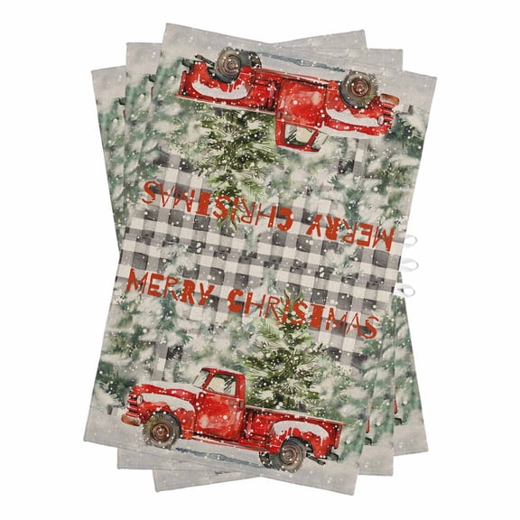 Black Christmas Kitchen Towels Set of 3, Water Absorbent Dish Towel, Red Truck Xmas Tree Snowflake Decorative Hand Towels - Quick Drying Cloth for Cooking Baking, 18x28 Inch