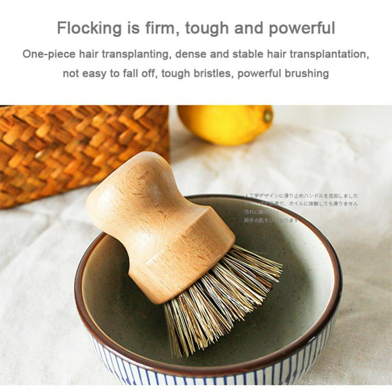 Kitchen Cleaning Brush Natural Bamboo Handle and Sisal Bristles Scrub Brush  for Dish Cast Iron Skillet Pots Pans Pot Brush